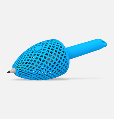 带菱形纹理设计的 3D 打印握笔器的特写。