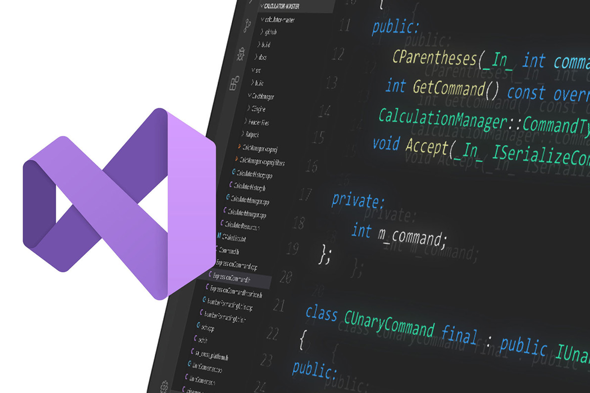 Surface Laptop Studio 2 显示 Visual Studio 屏幕，设备屏幕上弹出几行代码。