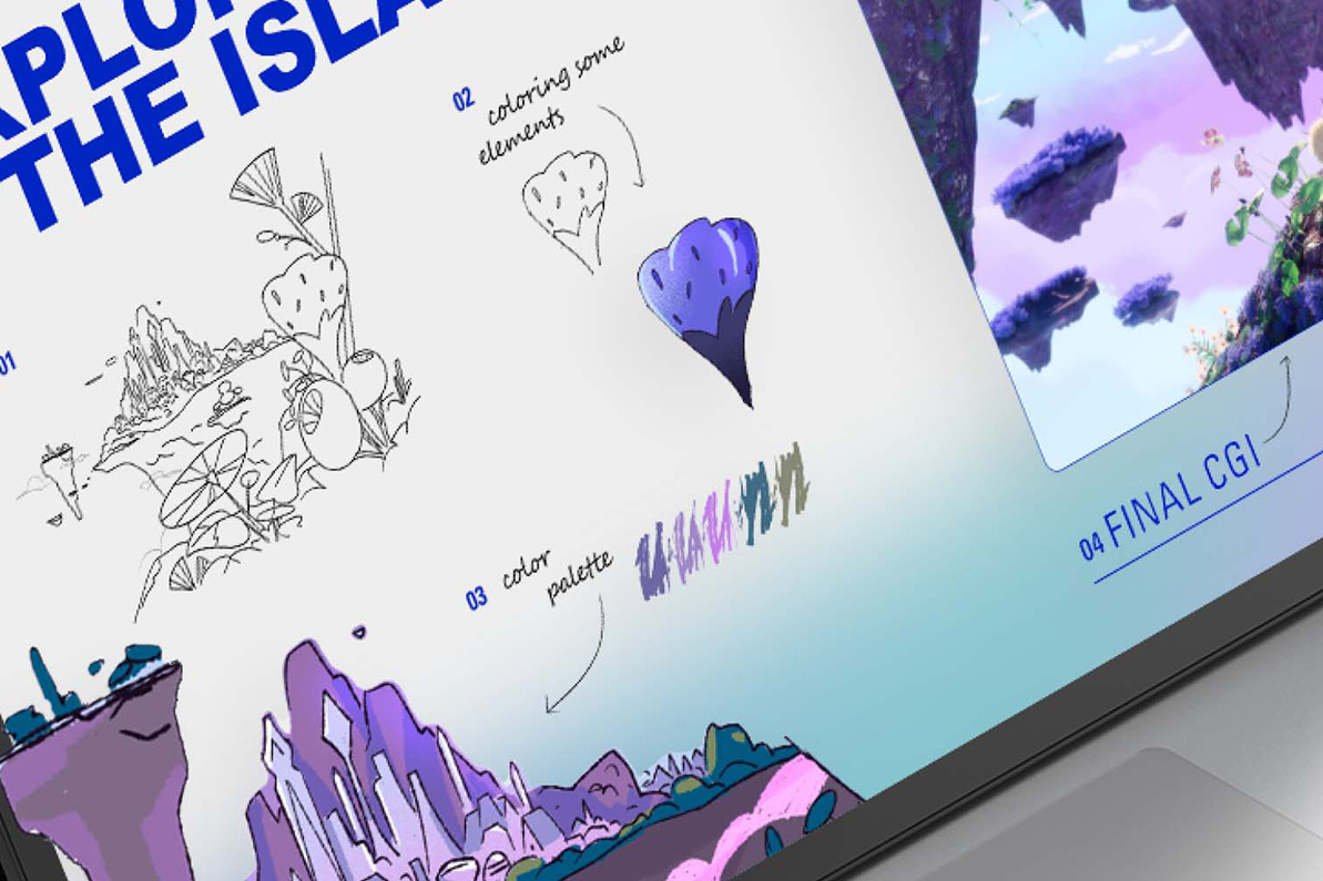 Surface Laptop Studio 2 显示 Microsoft PowerPoint 屏幕，设备屏幕上弹出多行文本和 PowerPoint 徽标。