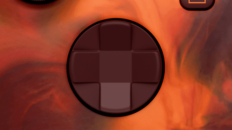 Xbox 无线控制器 - 烈火风暴特别版方向键的特写。