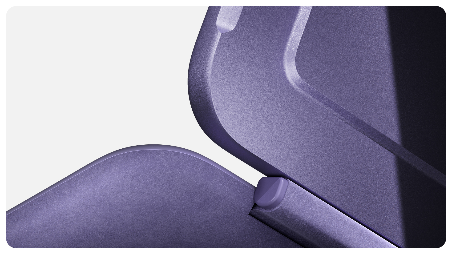 罗兰紫 Surface Pro 12 英寸键盘盖的铰链连接至罗兰紫色 Surface Pro 的特写。