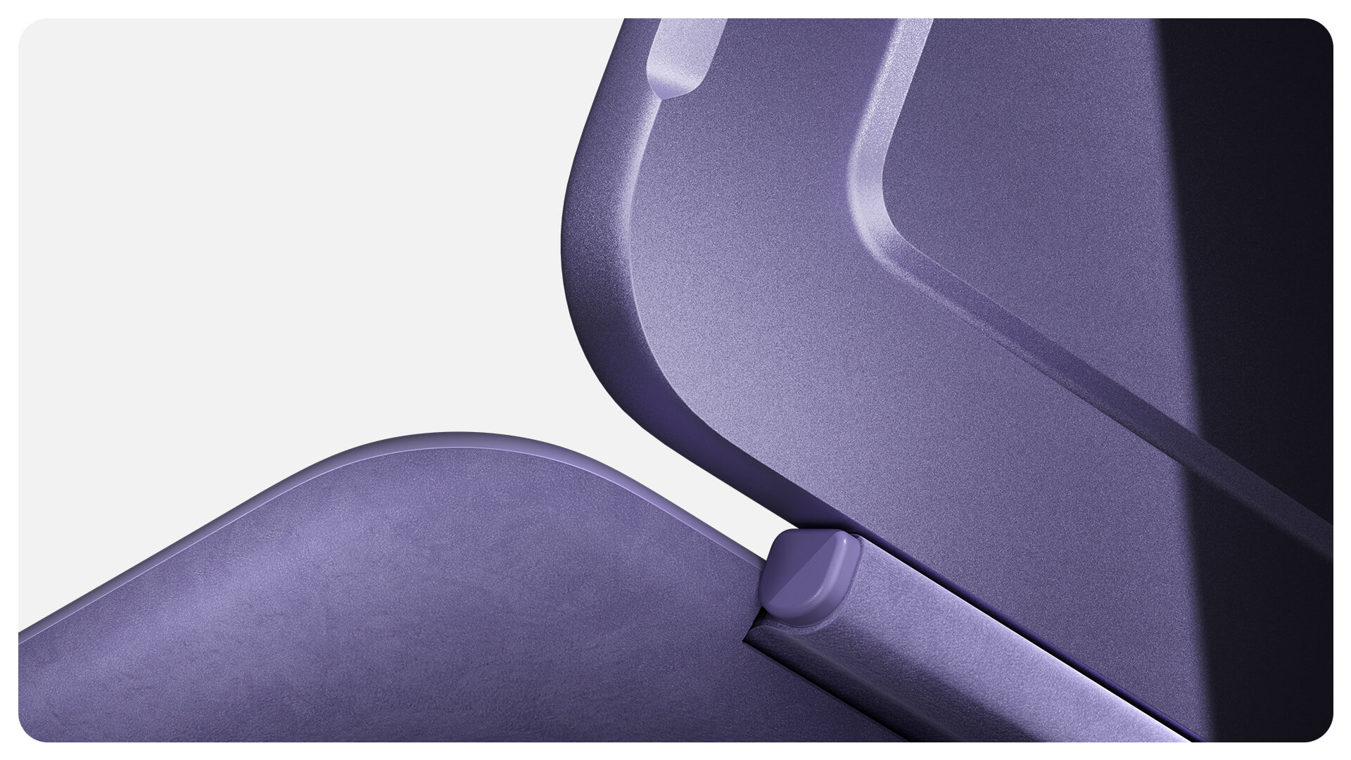 罗兰紫 Surface Pro 12 英寸键盘盖的铰链连接至罗兰紫色 Surface Pro 的特写。