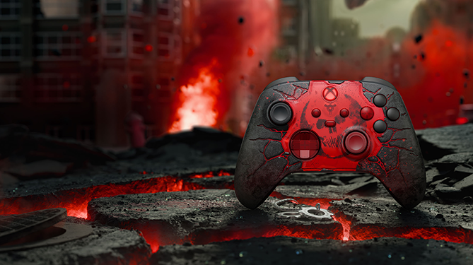 XBOX 无线控制器 -《战争机器：事变日》限量版的前视图。