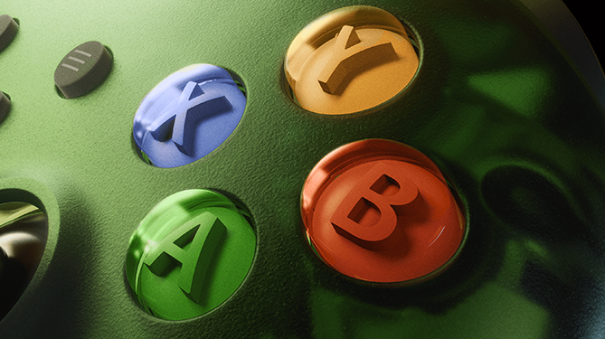 XBOX 无线控制器 X25 特别版上的 XBOX 按键特写