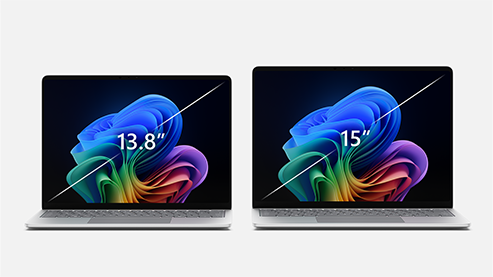 亮铂金配色、搭载 Snapdragon® 处理器的Surface Laptop 商用版, 13.8与15英寸并排展示。