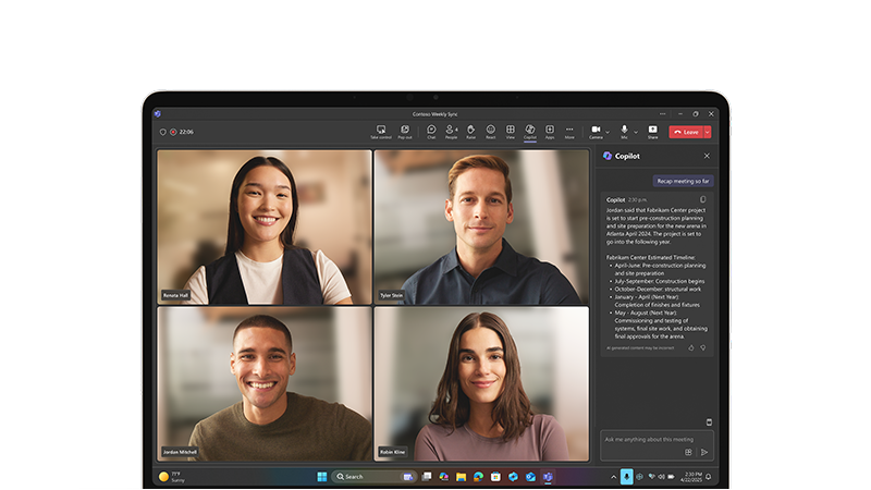 Surface Laptop 商用版屏幕上 Teams 通话界面的特写。